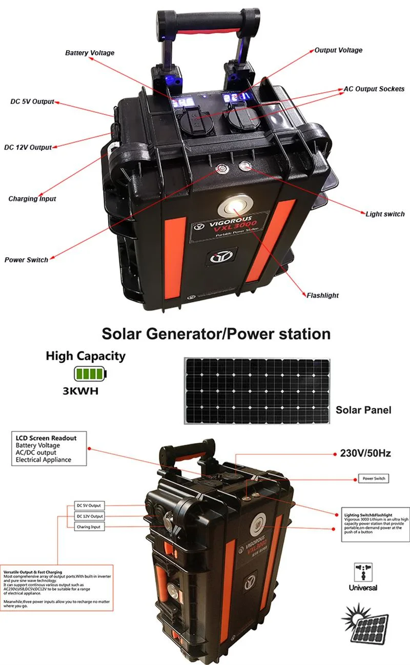 Vigorous Vxl3000 3kw Portable Power Station Emergency Power Solar Power Generators for Home Camping RV