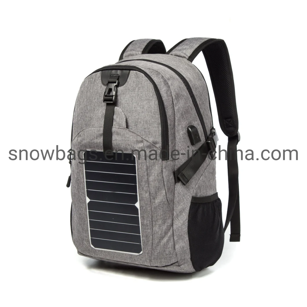 Gray and Black Color Laptop Backpack with Solar Camping