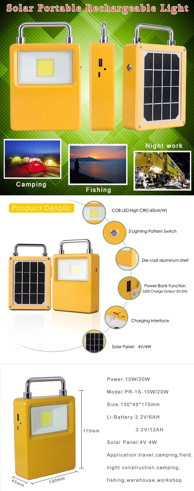 Solar LED Outdoor Indoor Portable USB Lamp Camping Tent Outdoor Waterproof 10W 20W 30W 50W Flood Light