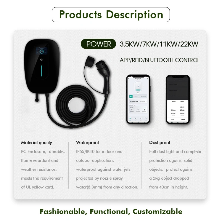 CE Approved Green Science Durable EV Charger ODM Wallbox AC 11kw 22kw Factory 400V 3 Phase 16A 32A