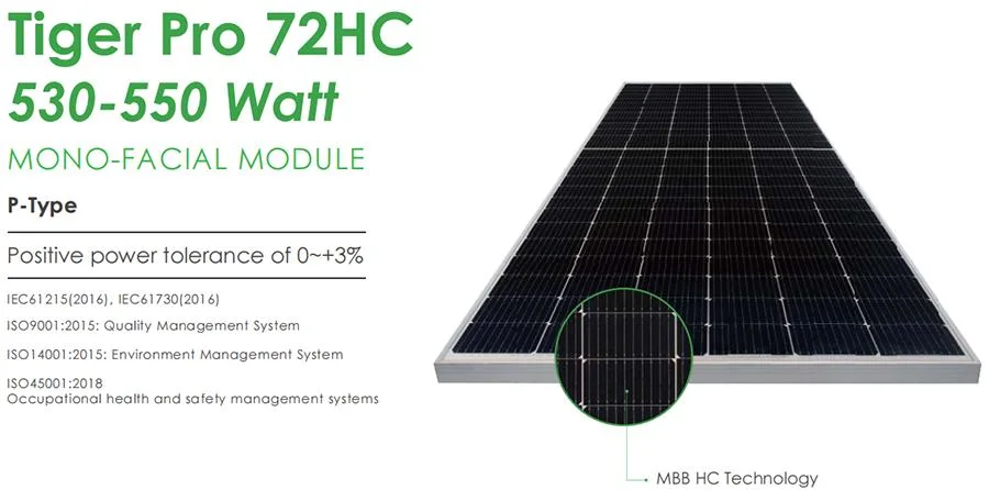 Solar Panels Certificate Jinko Single 550 Watt Solar Panel 540W 545W 555W Perc Mono BIPV Solar Panel