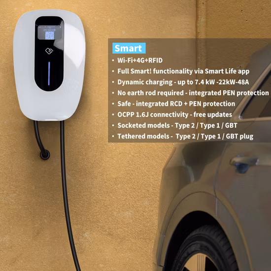 Weeyu WiFi Ocpp1.6j RS-485 CE RoHS Alcance Listado Carga rápida7kw 11kw 22kw Caja de pared IEC Estándar Cargador de coche eléctrico Tipo 2 EV Estación de carga